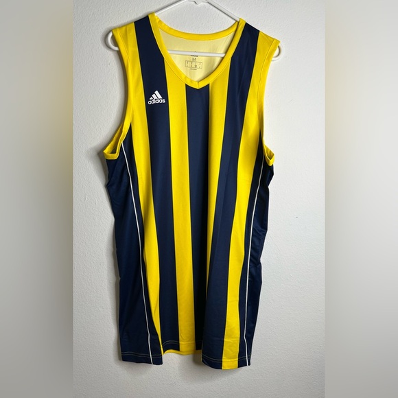 Adidas Tank Top Adult Medium Yellow Dark Blue Basketball Active Sleeveless New - Picture 1 of 6